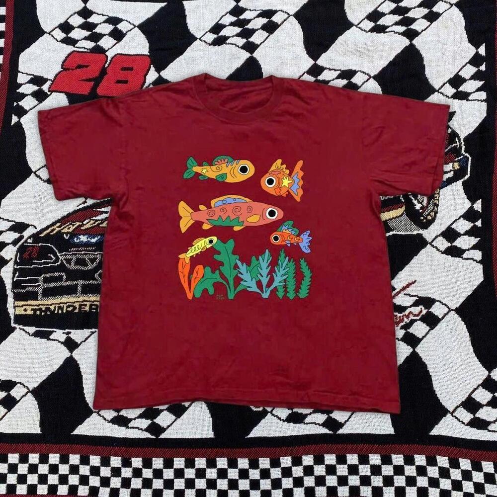 Red And Multi Coloured Fish Graphic Tee